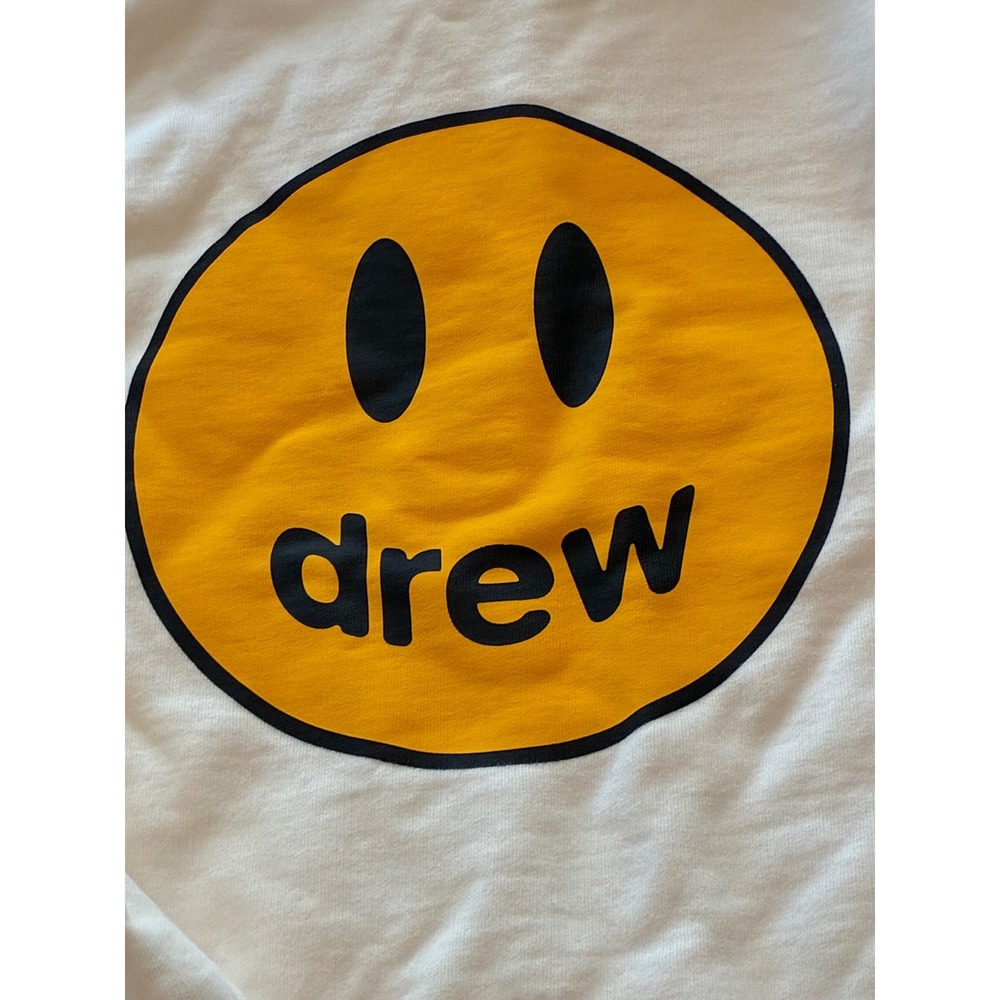 Drew House Mascot Deconstructed Hoodie White Yellow Smiley Face Logo frayed M - Picture 3 of 9